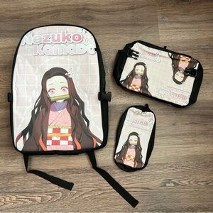 Nezuko Kamado Kids Backpack 3 Piece Set - Pink Anime Demon Slayer 17” height